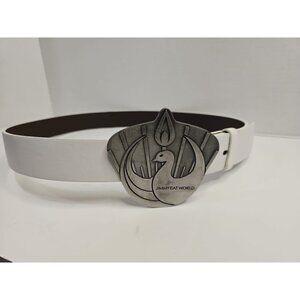 Jimmy Eat World Silver Tone Belt Buckle On White Italian Style Leather Belt (B)